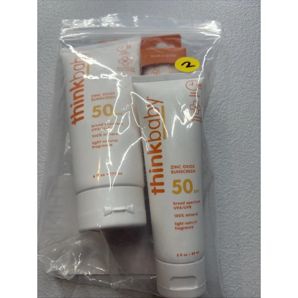 Thinkbaby Sunscreen 50 SPF TRIPACK 2-SPF 50 + 1-SPF 30‎ Travel Size 100% Mineral